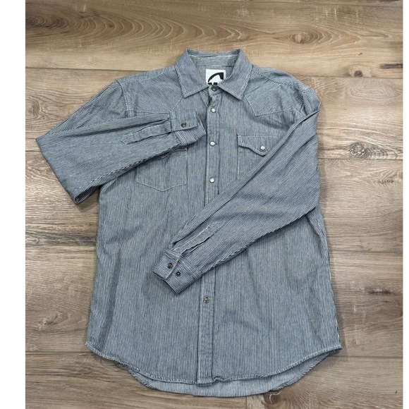 Mountain Khakis Denim Mens Medium Railroad Western Pearl Snap Long Sleeve Shirt - Picture 2 of 7